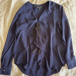 Banana Republic Navy Ruffle Blouse, Size Small